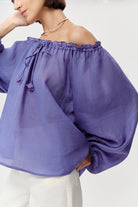 Uzun Kollu Yakası Bağcıklı Rami Keten Regular Peri Bluz