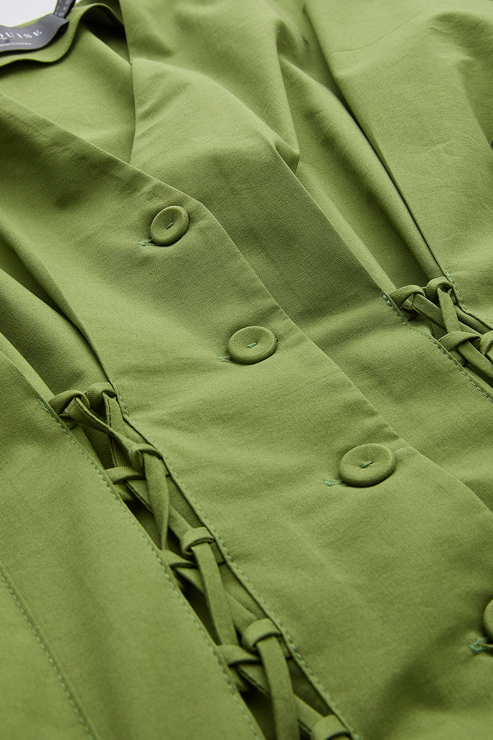 V Yaka Bağcık Detaylı Bele Oturan Cepli Regular Midi Haki Elbise