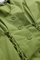 V Yaka Bağcık Detaylı Bele Oturan Cepli Regular Midi Haki Elbise