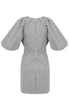 Exquise-V Yaka Balon Kol çizgili Pamuklu Mini Elbise-Elbise-3-Milagron.com