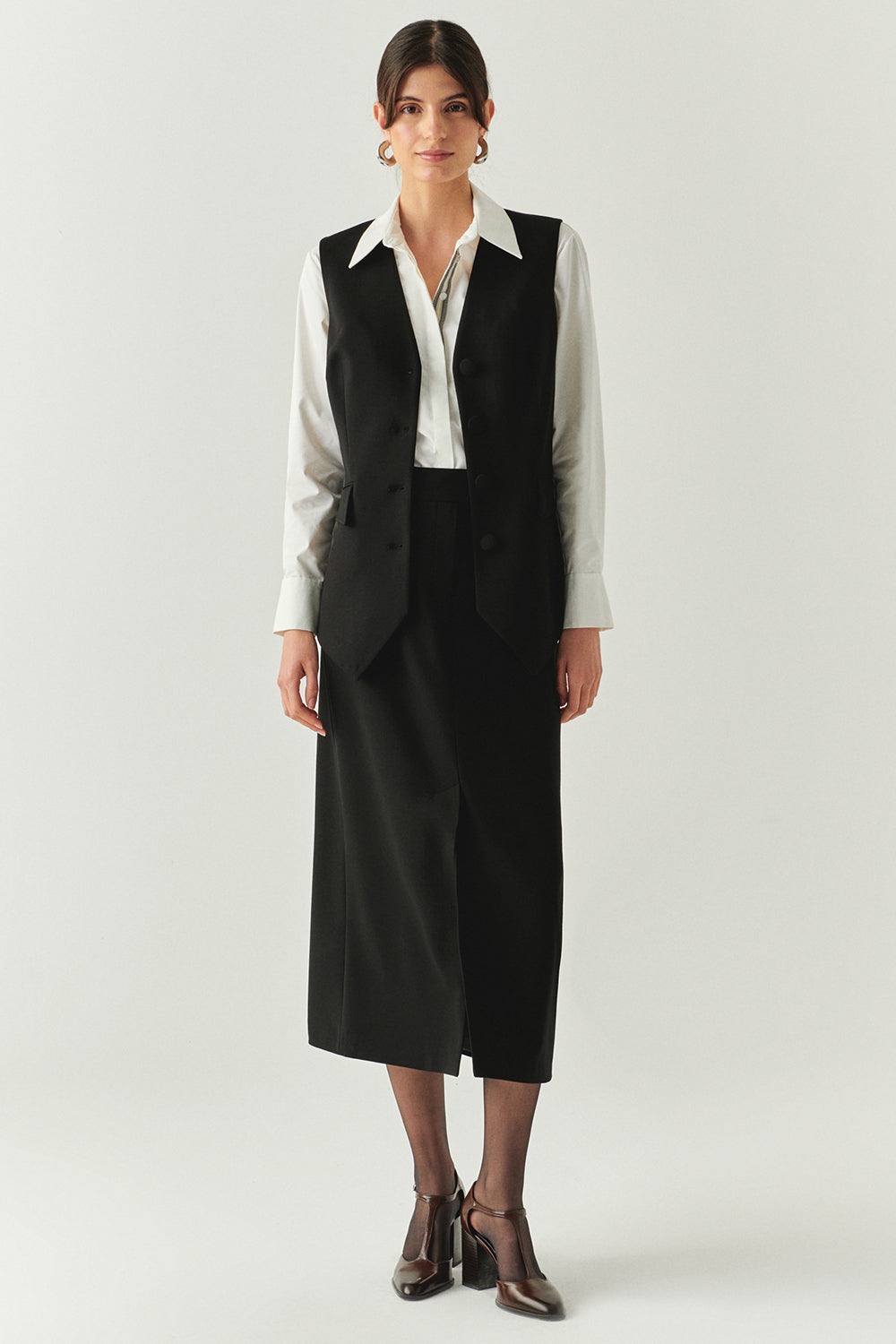 Exquise-V Yaka Cep Görünümlü Astarlı Düz Regular Siyah Yelek-YELEK-5-Milagron.com