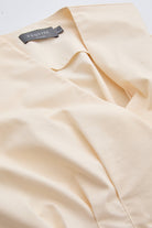 V Yaka Kemerli Cepli Regular Midi Krem Elbise