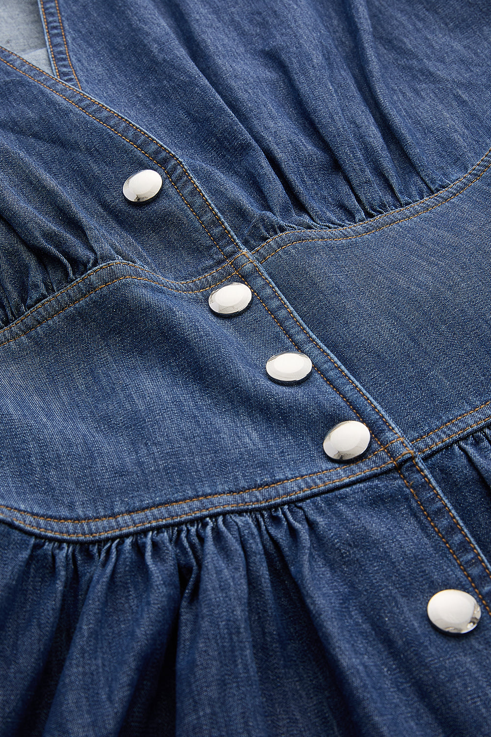 V Yaka Kısa Kollu Cepli Bele Oturan Regular Midi Mavi Elbise