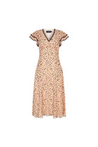 Exquise-V Yaka Kol Detaylı Desenli Midi Boy şifon Elbise-ELBİSE-6-Milagron.com