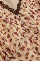 Exquise-V Yaka Kol Detaylı Desenli Midi Boy şifon Elbise-ELBİSE-7-Milagron.com