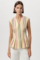 V Yaka Kolsuz Bele Oturan Pileli Regular Çok Renkli Gömlek