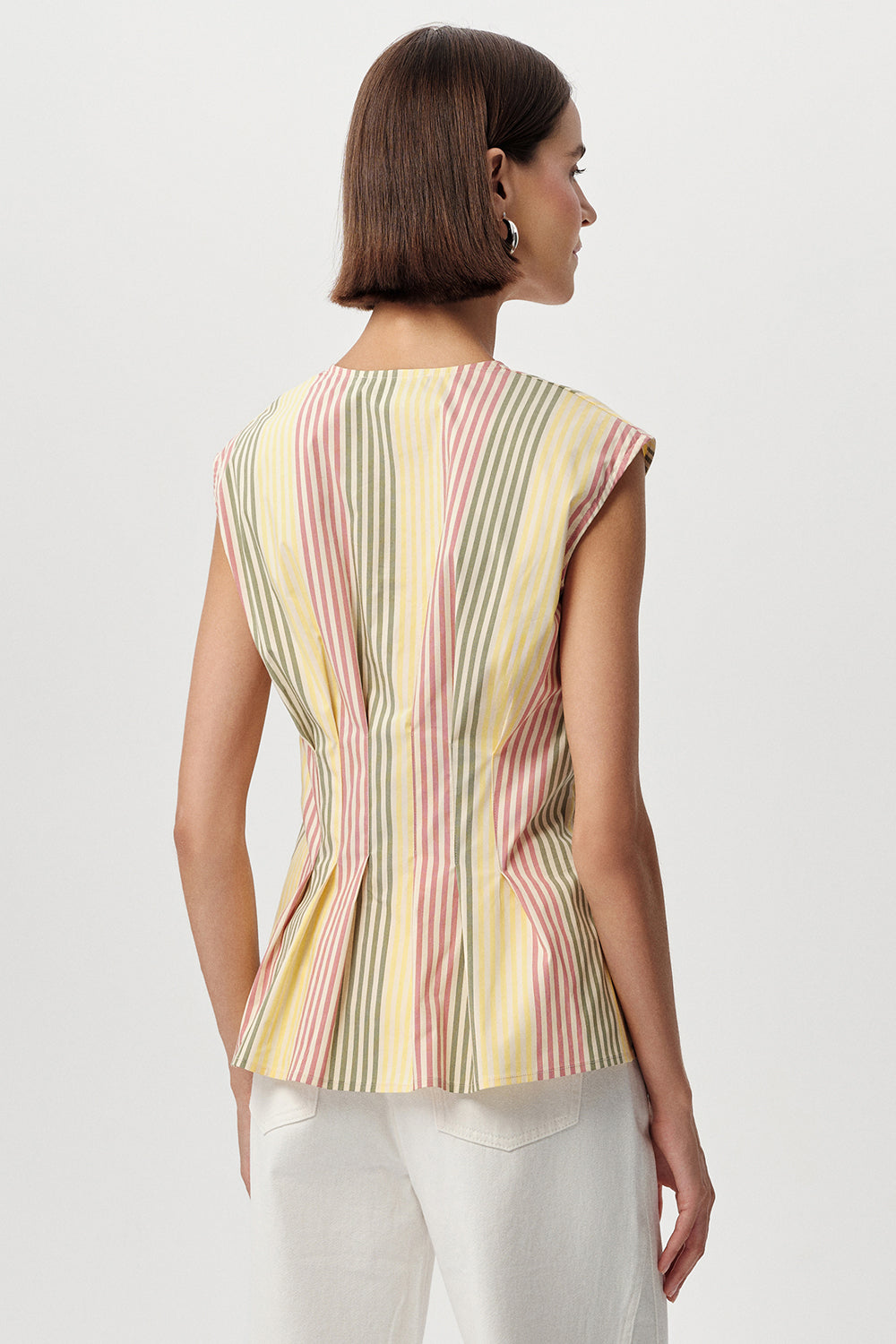 V Yaka Kolsuz Bele Oturan Pileli Regular Çok Renkli Gömlek