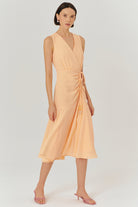 Exquise-V Yaka Kolsuz Büzgü Detaylı Regular Midi Boy Elbise-ELBİSE-2-Milagron.com