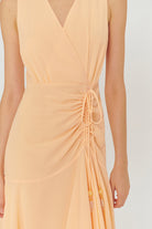 Exquise-V Yaka Kolsuz Büzgü Detaylı Regular Midi Boy Elbise-ELBİSE-3-Milagron.com