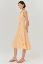 Exquise-V Yaka Kolsuz Büzgü Detaylı Regular Midi Boy Elbise-ELBİSE-4-Milagron.com