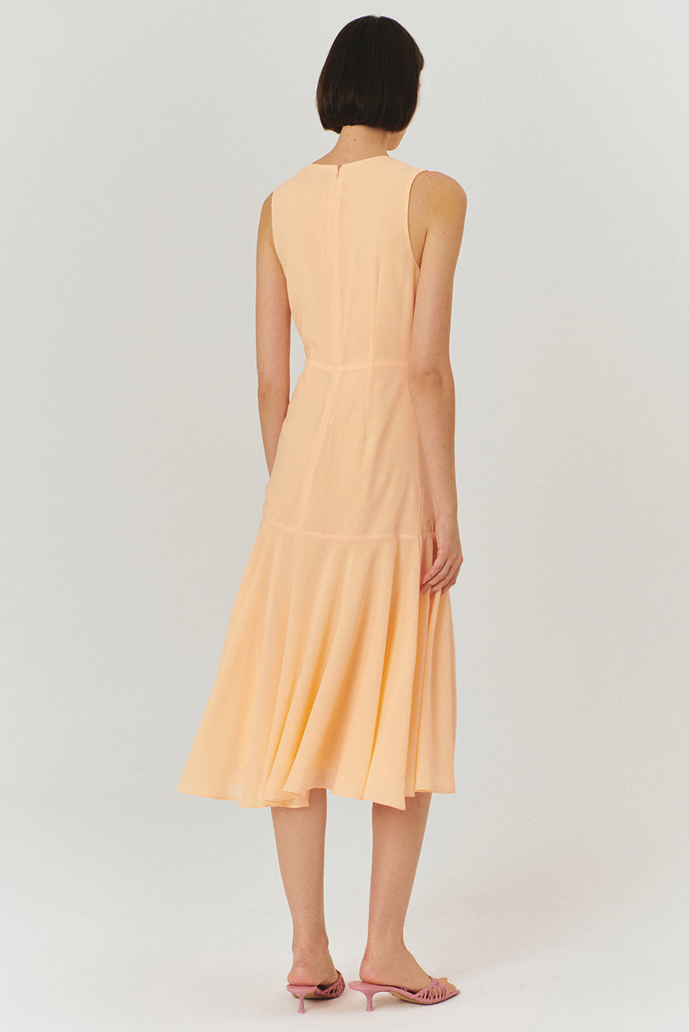 Exquise-V Yaka Kolsuz Büzgü Detaylı Regular Midi Boy Elbise-ELBİSE-5-Milagron.com