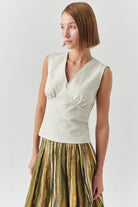 Exquise-V Yaka Kolsuz Slim Fit örme Krem Bluz-BLUZ-2-Milagron.com