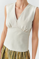 Exquise-V Yaka Kolsuz Slim Fit örme Krem Bluz-BLUZ-3-Milagron.com