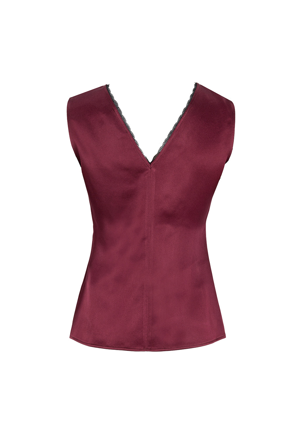 Exquise-V Yaka Slim Fit Saten Görünümlü Vişne Bluz-BLUZ-10-Milagron.com