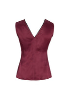 Exquise-V Yaka Slim Fit Saten Görünümlü Vişne Bluz-BLUZ-10-Milagron.com