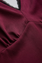 Exquise-V Yaka Slim Fit Saten Görünümlü Vişne Bluz-BLUZ-6-Milagron.com