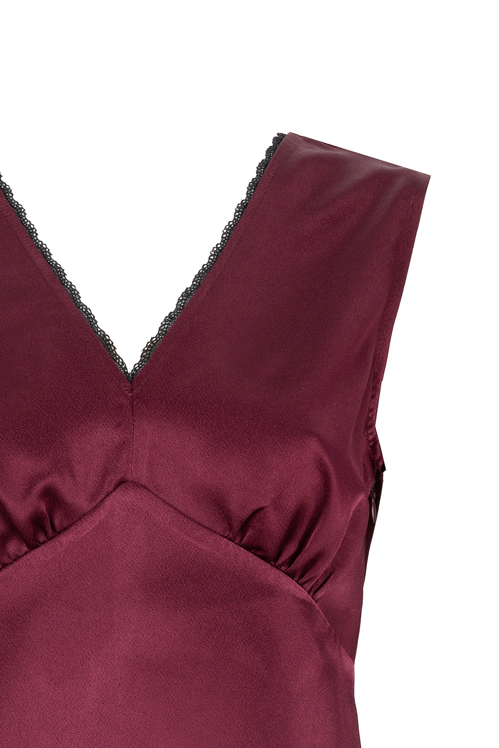 Exquise-V Yaka Slim Fit Saten Görünümlü Vişne Bluz-BLUZ-7-Milagron.com