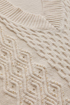 Exquise-V Yaka Taş İşlemeli Kolsuz Oversize Triko Ekru Süveter-SÜVETER-6-Milagron.com