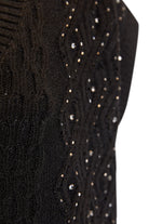 Exquise-V Yaka Taş İşlemeli Kolsuz Oversize Triko Süveter-BLUZ-2-Milagron.com