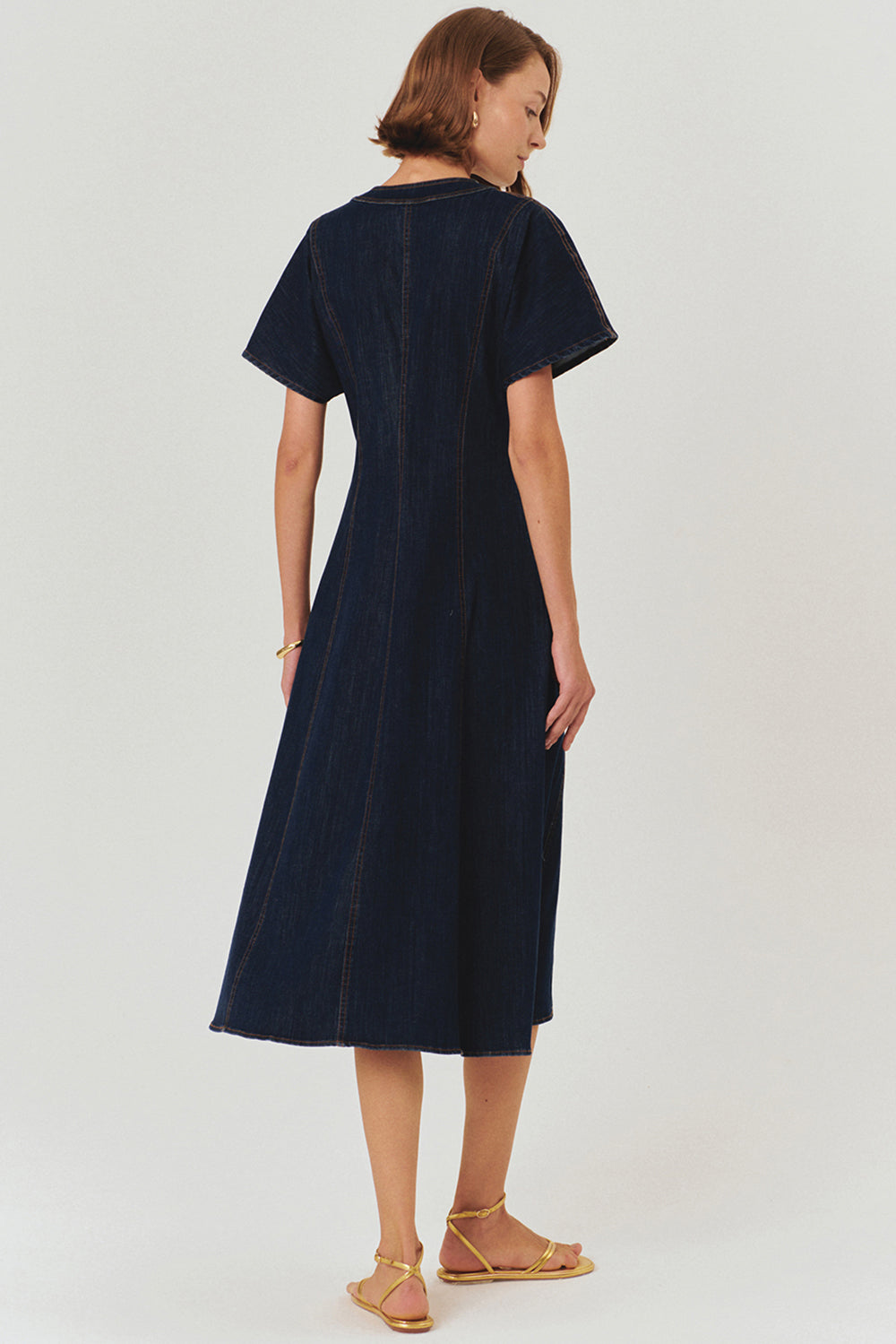 Exquise-V Yaka Yarasa Kol önden Düğmeli Regular Fit Midi Boy Elbise-ELBİSE-4-Milagron.com