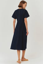 Exquise-V Yaka Yarasa Kol önden Düğmeli Regular Fit Midi Boy Elbise-ELBİSE-4-Milagron.com