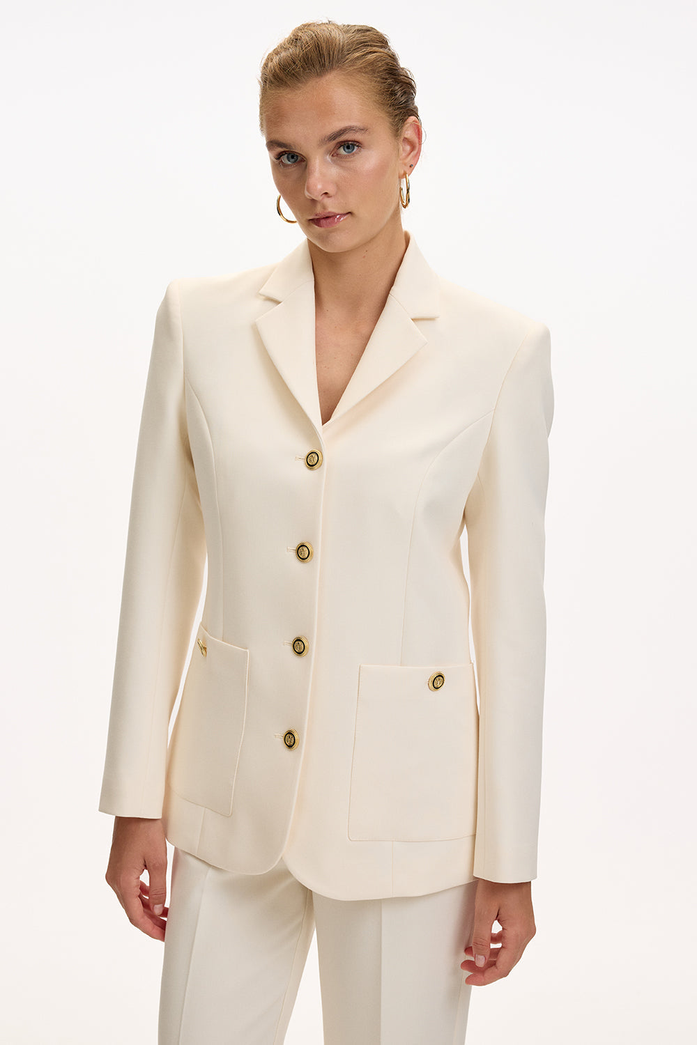 Exquise-Vatkalı Astarlı Slim Fit Cepli Krem Ceket-CEKET-1-Milagron.com