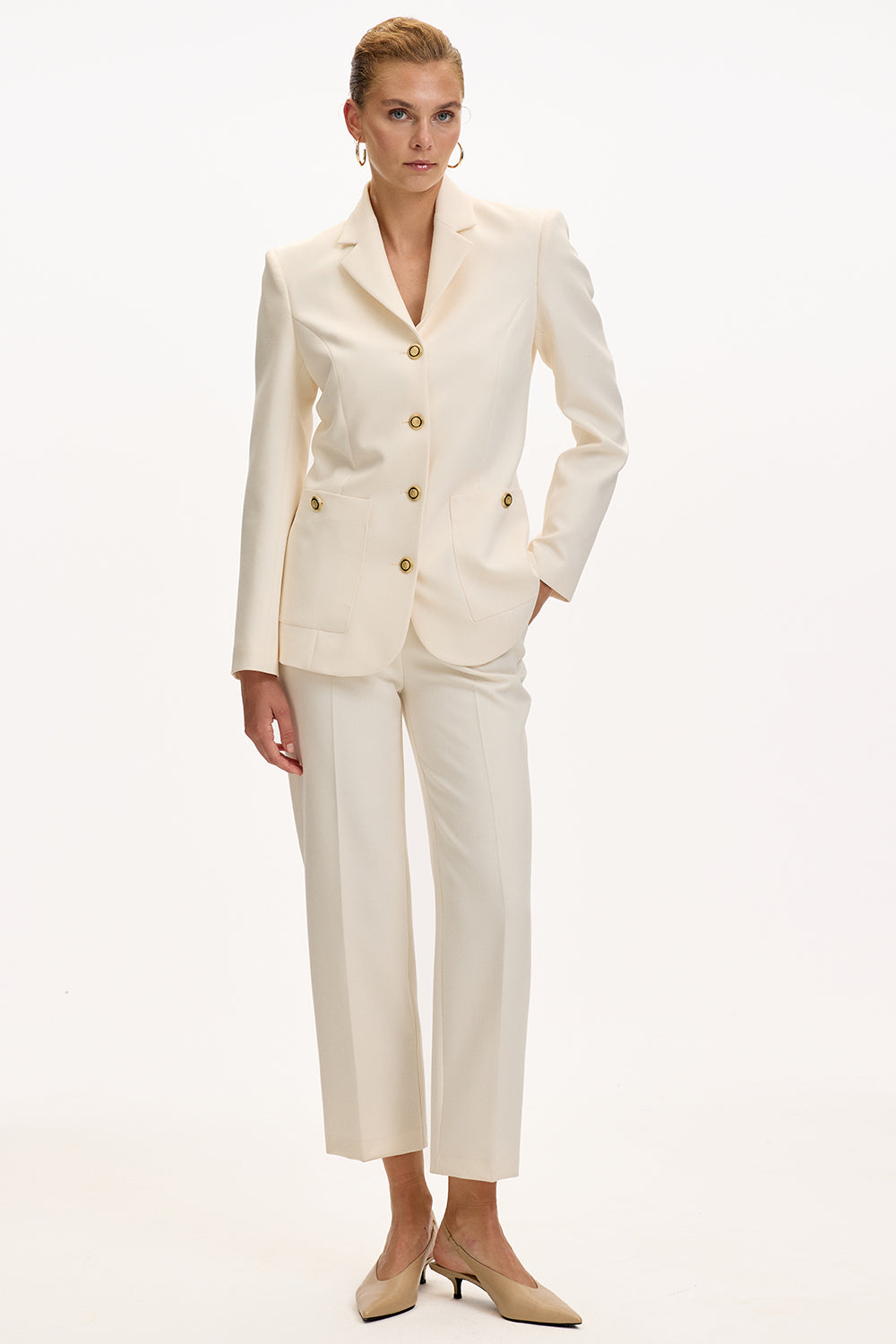 Exquise-Vatkalı Astarlı Slim Fit Cepli Krem Ceket-CEKET-5-Milagron.com