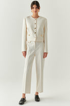 Exquise-Vatkalı Gold Düğmeli Uzun Kollu Kısa Regular Krem Ceket-CEKET-6-Milagron.com