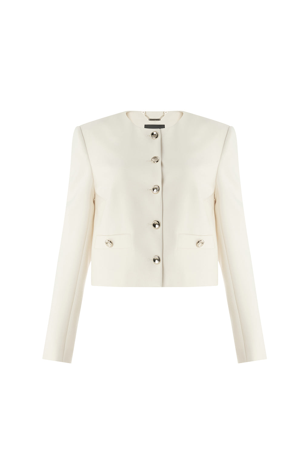 Exquise-Vatkalı Gold Düğmeli Uzun Kollu Kısa Regular Krem Ceket-CEKET-7-Milagron.com