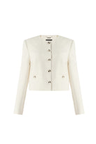 Exquise-Vatkalı Gold Düğmeli Uzun Kollu Kısa Regular Krem Ceket-CEKET-7-Milagron.com