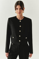 Exquise-Vatkalı Gold Düğmeli Uzun Kollu Kısa Regular Siyah Ceket-CEKET-1-Milagron.com