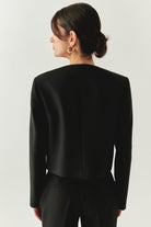 Exquise-Vatkalı Gold Düğmeli Uzun Kollu Kısa Regular Siyah Ceket-CEKET-3-Milagron.com