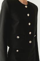 Exquise-Vatkalı Gold Düğmeli Uzun Kollu Kısa Regular Siyah Ceket-CEKET-4-Milagron.com