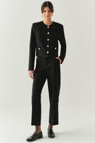 Exquise-Vatkalı Gold Düğmeli Uzun Kollu Kısa Regular Siyah Ceket-CEKET-5-Milagron.com