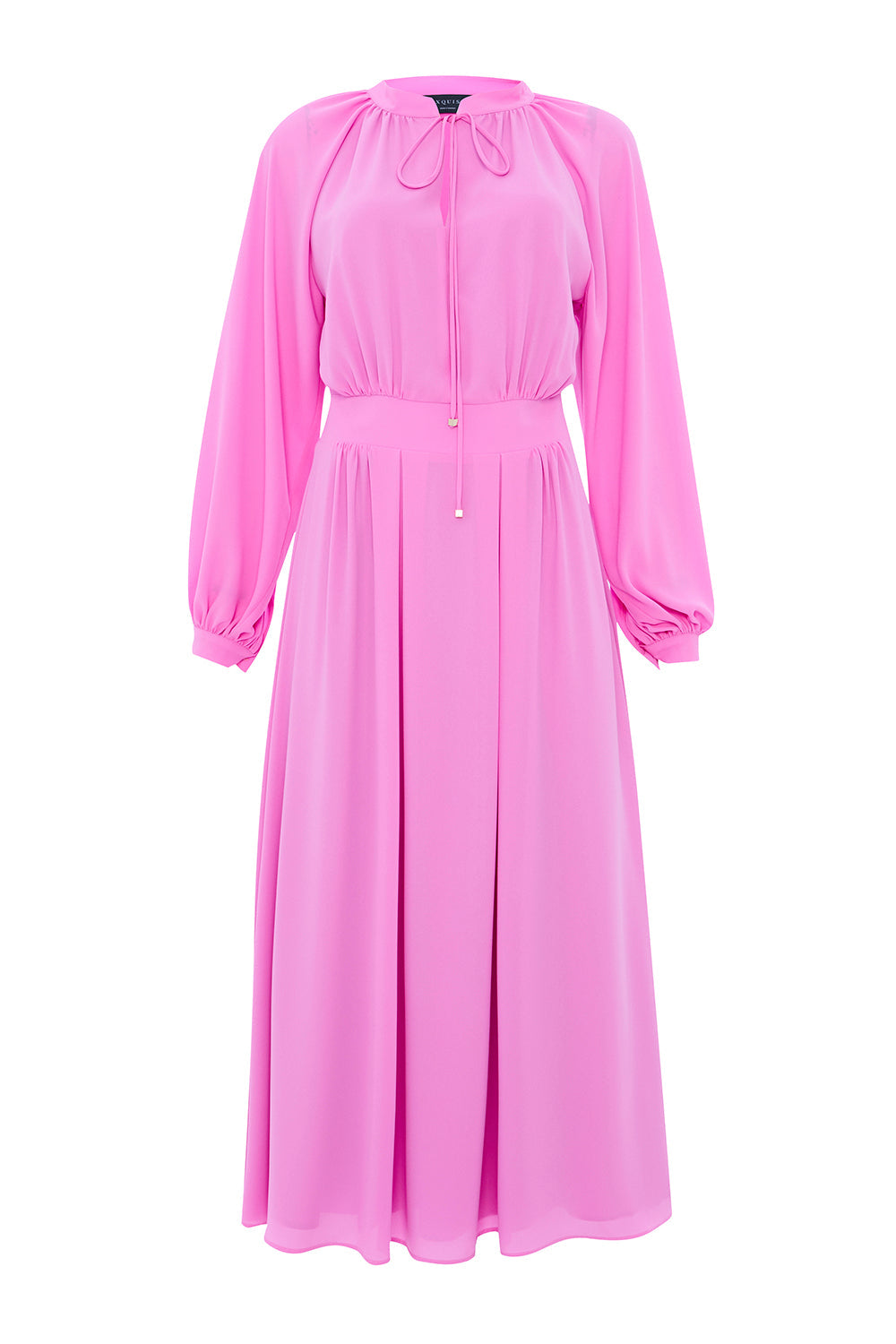 Exquise-Yakası Bağcıklı Bele Oturan Astarlı Regular Leylak Midi Elbise-ELBİSE-5-Milagron.com