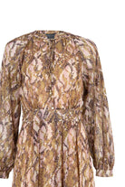 Exquise-Yakası Bağcıklı Bele Oturan Astarlı Regular çok Renkli Midi Elbise-ELBİSE-7-Milagron.com