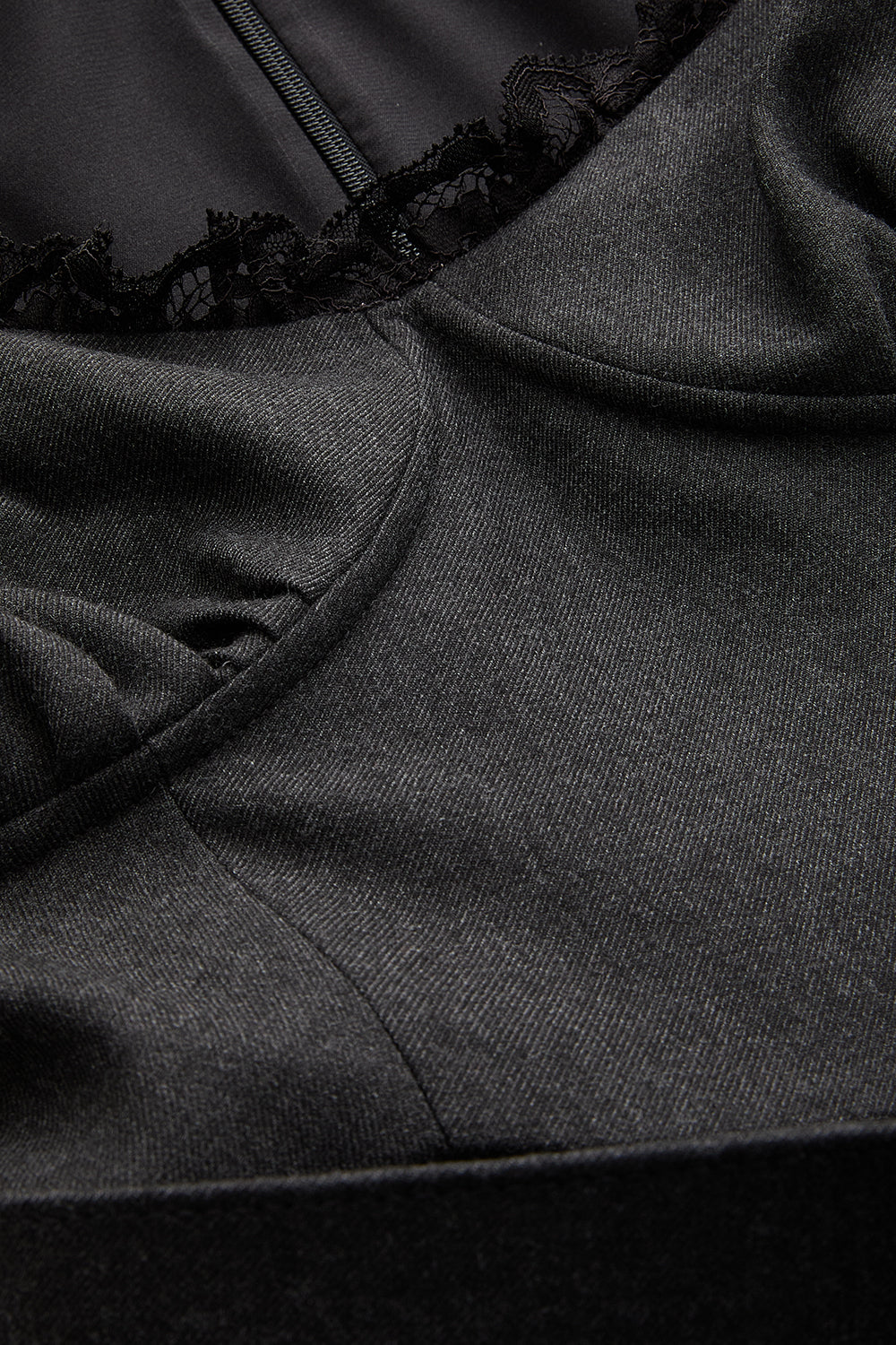 Exquise-Yakası Dantelli Kuplu Taşlı Tokalı Kemerli Regular Midi Gri Elbise-ELBİSE-5-Milagron.com