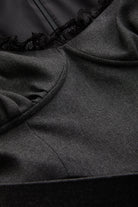 Exquise-Yakası Dantelli Kuplu Taşlı Tokalı Kemerli Regular Midi Gri Elbise-ELBİSE-5-Milagron.com