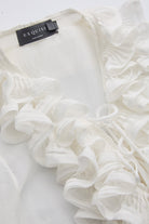 Yakası Fırfır Volanlı Uzun Kollu Regular Beyaz Bluz