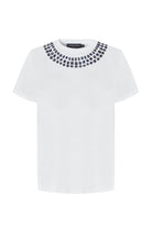 Exquise-Yakası İşleme Detaylı Bisiklet Yaka Beyaz Regular Pamuklu örme Tişört-T-Shirts-6-Milagron.com