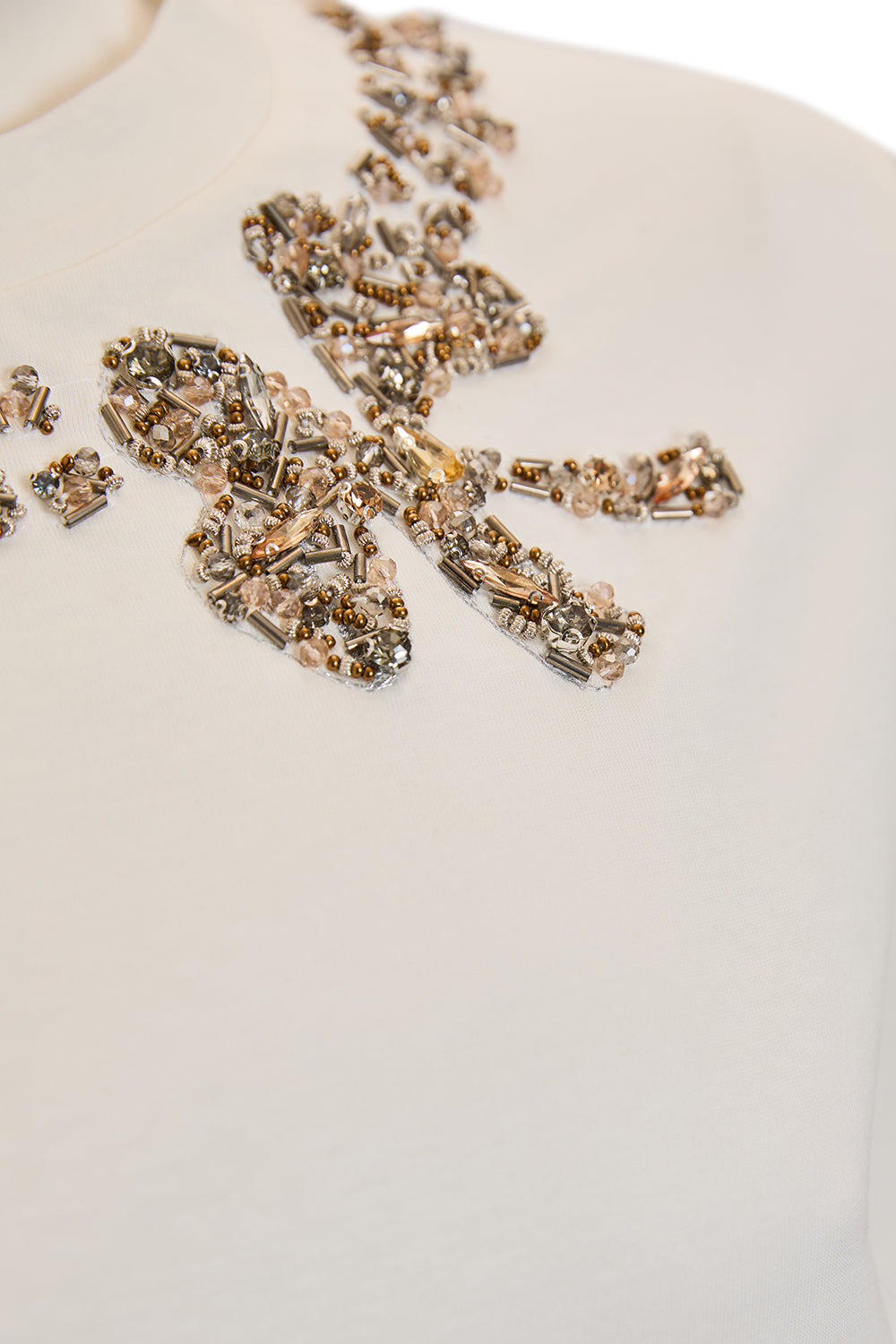 Exquise-Yakası İşlemeli Kısa Kollu örme Regular T Shirt-T-SHIRT-2-Milagron.com