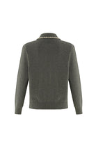 Exquise-Yakası Taşlı Uzun Kollu Regular Triko Gri Bluz-BLUZ-6-Milagron.com