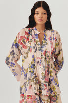 Exquise-Yakasız Rahat Kalıp Floral Desen Bluz-BLUZ-1-Milagron.com