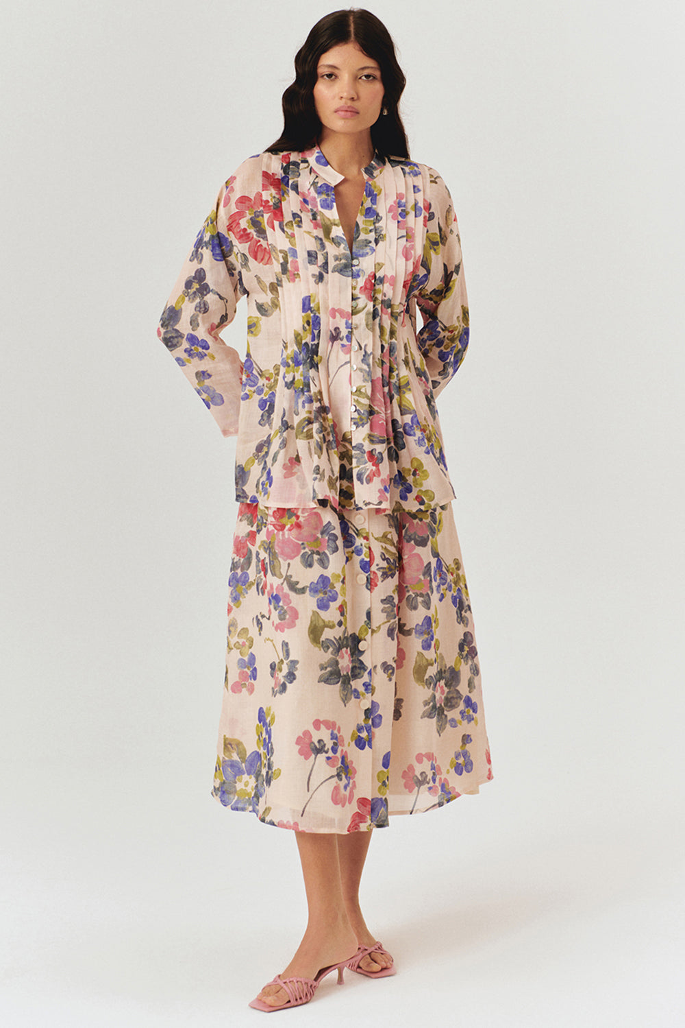 Exquise-Yakasız Rahat Kalıp Floral Desen Bluz-BLUZ-2-Milagron.com