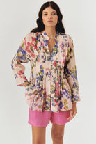 Exquise-Yakasız Rahat Kalıp Floral Desen Bluz-BLUZ-5-Milagron.com