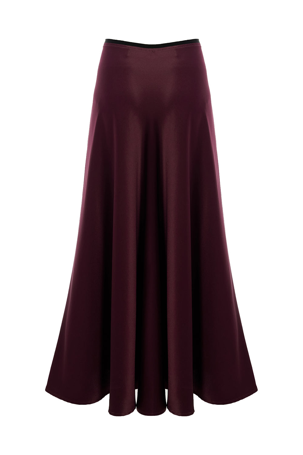 Exquise-Yandan Fermuarlı Yüksek Bel Grogren Detaylı Saten Regular Vişne Midi Etek-ETEK-7-Milagron.com