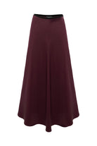 Exquise-Yandan Fermuarlı Yüksek Bel Grogren Detaylı Saten Regular Vişne Midi Etek-ETEK-8-Milagron.com