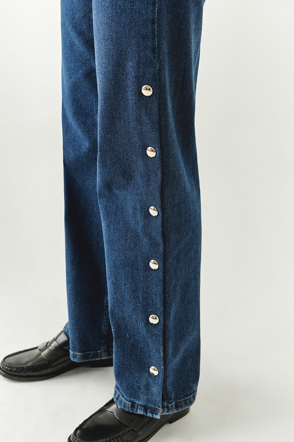 Exquise-Yanları çıt çıtlı Cepli Geniş Paça Regular Denim İndigo Pantolon-JEAN-4-Milagron.com