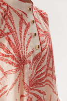 Exquise-Yaprak Desenli Düğme Detaylı Rahat Kesim Rayon şifon Bluz-Bluz-10-Milagron.com