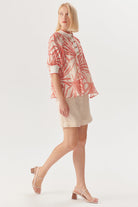 Exquise-Yaprak Desenli Düğme Detaylı Rahat Kesim Rayon şifon Bluz-Bluz-11-Milagron.com